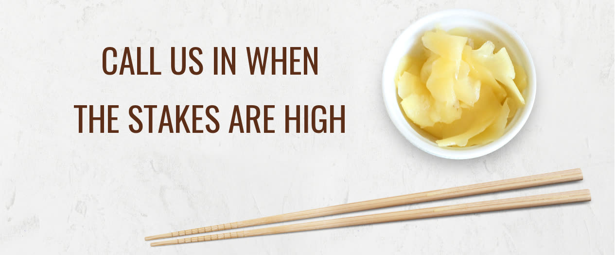 Call us in when the stakes are high – a bowl of gari ginger with chopsticks